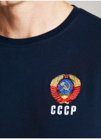 Синяя мужская футболка с гербом СССР | Хлопковая кулирка | Классический крой | RUSTEAM