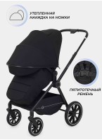 Коляска для новорожденных 2 в 1 Rant Moss 2025 черная, модульная - люлька и прогулочный блок, амортизация на 4 колеса, поворотные колеса