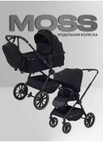 Коляска для новорожденных 2 в 1 Rant Moss 2025 черная, модульная - люлька и прогулочный блок, амортизация на 4 колеса, поворотные колеса