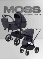 Коляска для новорожденных 2 в 1 Rant Moss 2025 графитовая, модульная - люлька и прогулочный блок, амортизация на 4 колеса, поворотные колеса