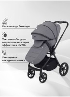 Rant Teo | Детская коляска 2 в 1 с амортизацией | Люлька и прогулочный реверсивный блок | Передние колеса - поворотные  с фиксацией передних | Цвет - серый