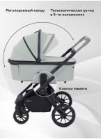 Детская коляска 2 в 1 Rant Falcon Neo с пружинной амортизацией всех колес | Резиновые колеса, передние - поворотные с фиксацией прямолинейного движения | Цвет коляски - зеленый