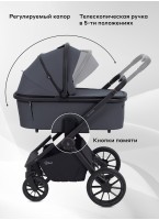 Детская коляска 2 в 1 Rant Falcon Neo с пружинной амортизацией всех колес | Резиновые колеса, передние - поворотные с фиксацией прямолинейного движения | Цвет коляски - графитовый