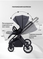 Детская коляска 2 в 1 Rant Falcon Neo с пружинной амортизацией всех колес | Резиновые колеса, передние - поворотные с фиксацией прямолинейного движения | Цвет коляски - графитовый