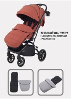 Детская прогулочная коляска Rant Pixel с амортизацией на всех колесах, поворотными передними колесами с фиксацией, цвет - коричневый