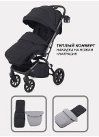 Детская прогулочная коляска Rant Pixel с амортизацией на всех колесах, поворотными передними колесами с фиксацией, цвет - черный