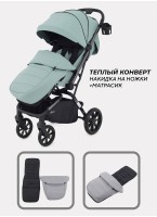 Детская прогулочная коляска Rant Pixel с амортизацией на всех колесах, поворотными передними колесами с фиксацией, цвет - зеленый
