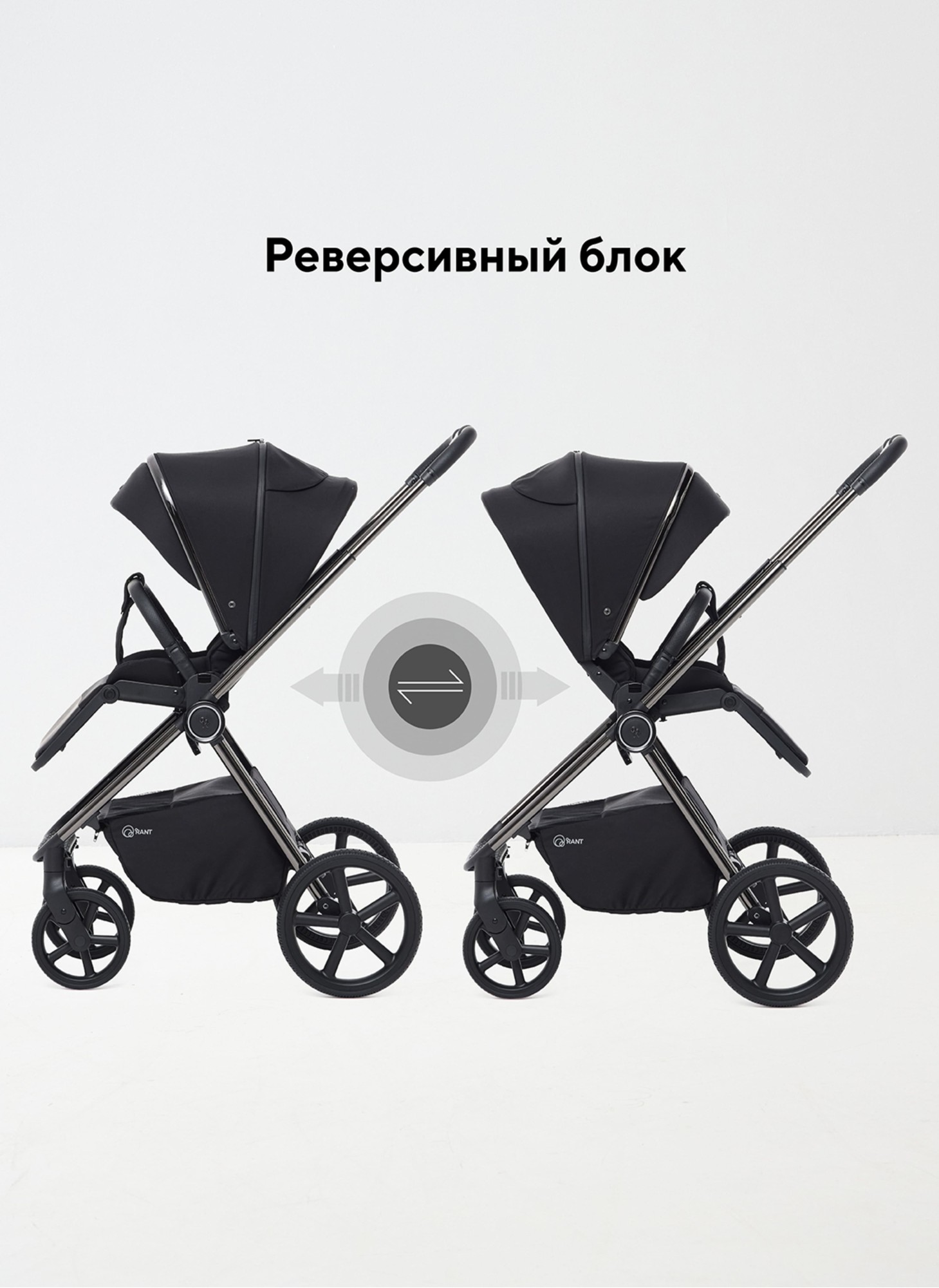 Rant Teo | Детская коляска 2 в 1 с амортизацией | Люлька и прогулочный реверсивный блок | Ненадувные колеса, передние колеса - поворотные  с фиксацией передних | Цвет - черный 