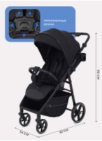 Прогулочная коляска Rant Volt 2025 черная с амортизацией и складным механизмом, надувные поворотные колеса