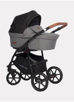 Детская коляска 2 в 1 Riko Basic Bella Lux 01 с реверсивным прогулочным блоком | Коляска с плавной амортизацией | Передние "умные" поворачиваемые надувные колеса | Цвет - темно-серый