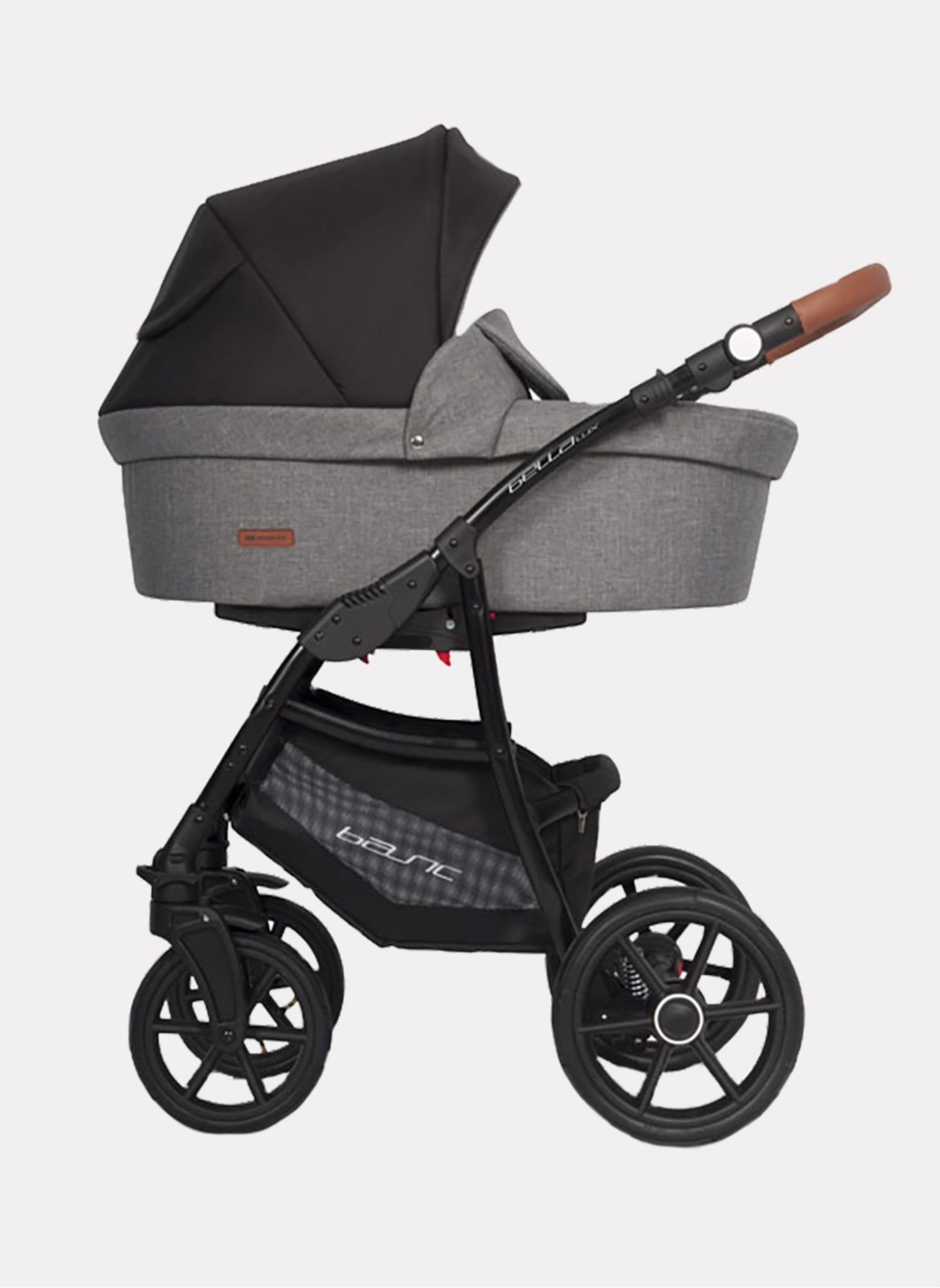 Детская коляска 2 в 1 Riko Basic Bella Lux 01 с реверсивным прогулочным блоком | Коляска с плавной амортизацией | Передние "умные" поворачиваемые надувные колеса | Цвет - темно-серый