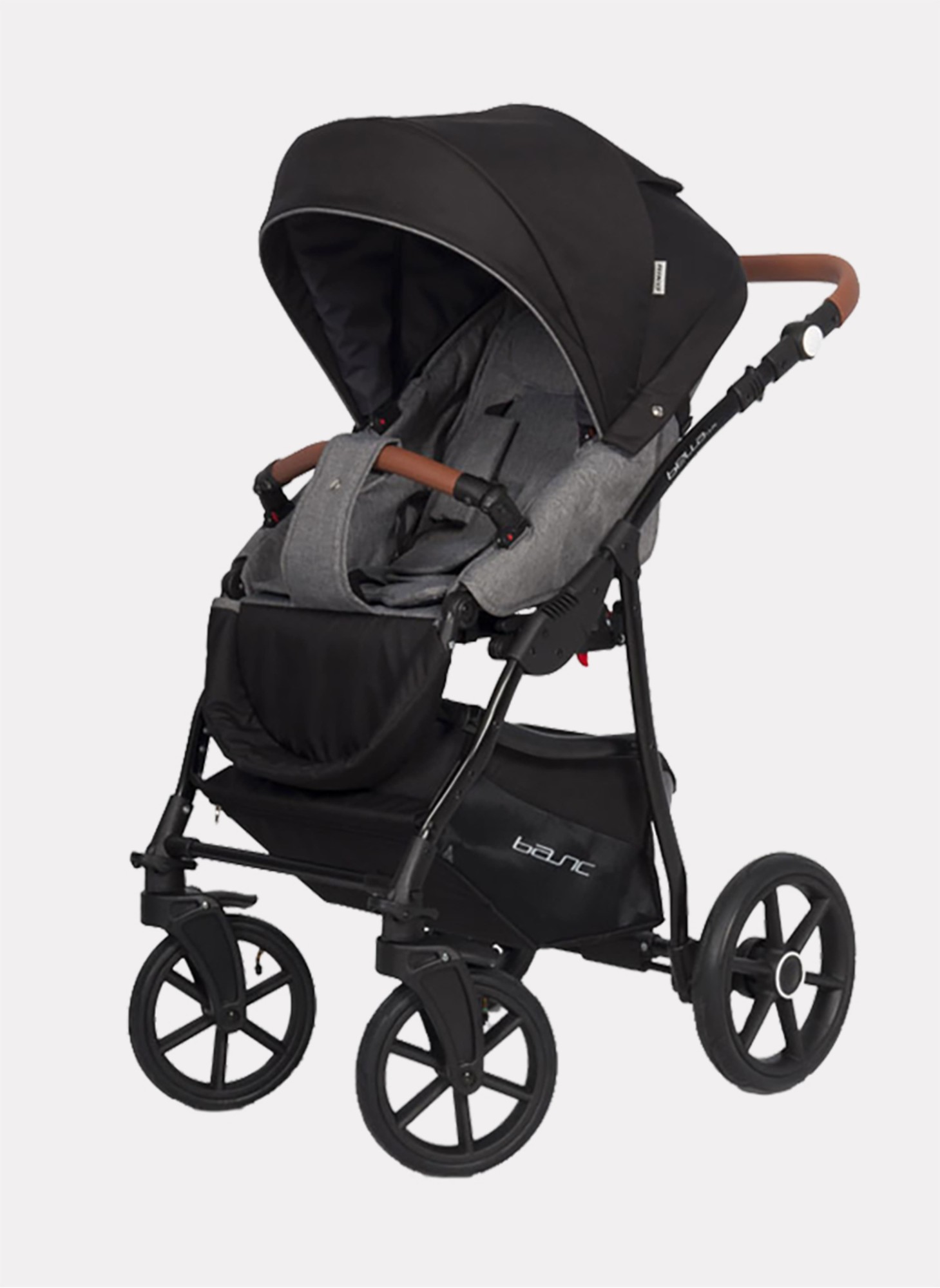 Детская коляска 2 в 1 Riko Basic Bella Lux 01 с реверсивным прогулочным блоком | Коляска с плавной амортизацией | Передние "умные" поворачиваемые надувные колеса | Цвет - темно-серый
