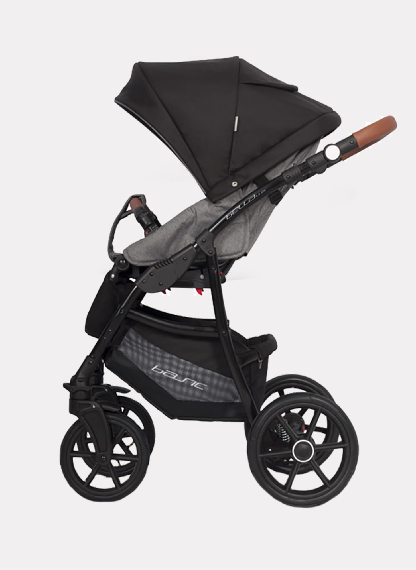 Детская коляска 2 в 1 Riko Basic Bella Lux 01 с реверсивным прогулочным блоком | Коляска с плавной амортизацией | Передние "умные" поворачиваемые надувные колеса | Цвет - темно-серый