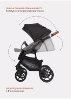Детская коляска 2 в 1 Riko Basic Bella Lux 01 с реверсивным прогулочным блоком | Коляска с плавной амортизацией | Передние "умные" поворачиваемые надувные колеса | Цвет - темно-серый