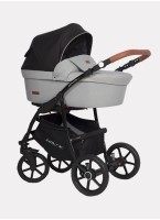 Детская коляска 2 в 1 Riko Basic Bella Lux 02 с реверсивным прогулочным блоком | Коляска с плавной амортизацией | Передние "умные" поворачиваемые надувные колеса | Цвет - серый