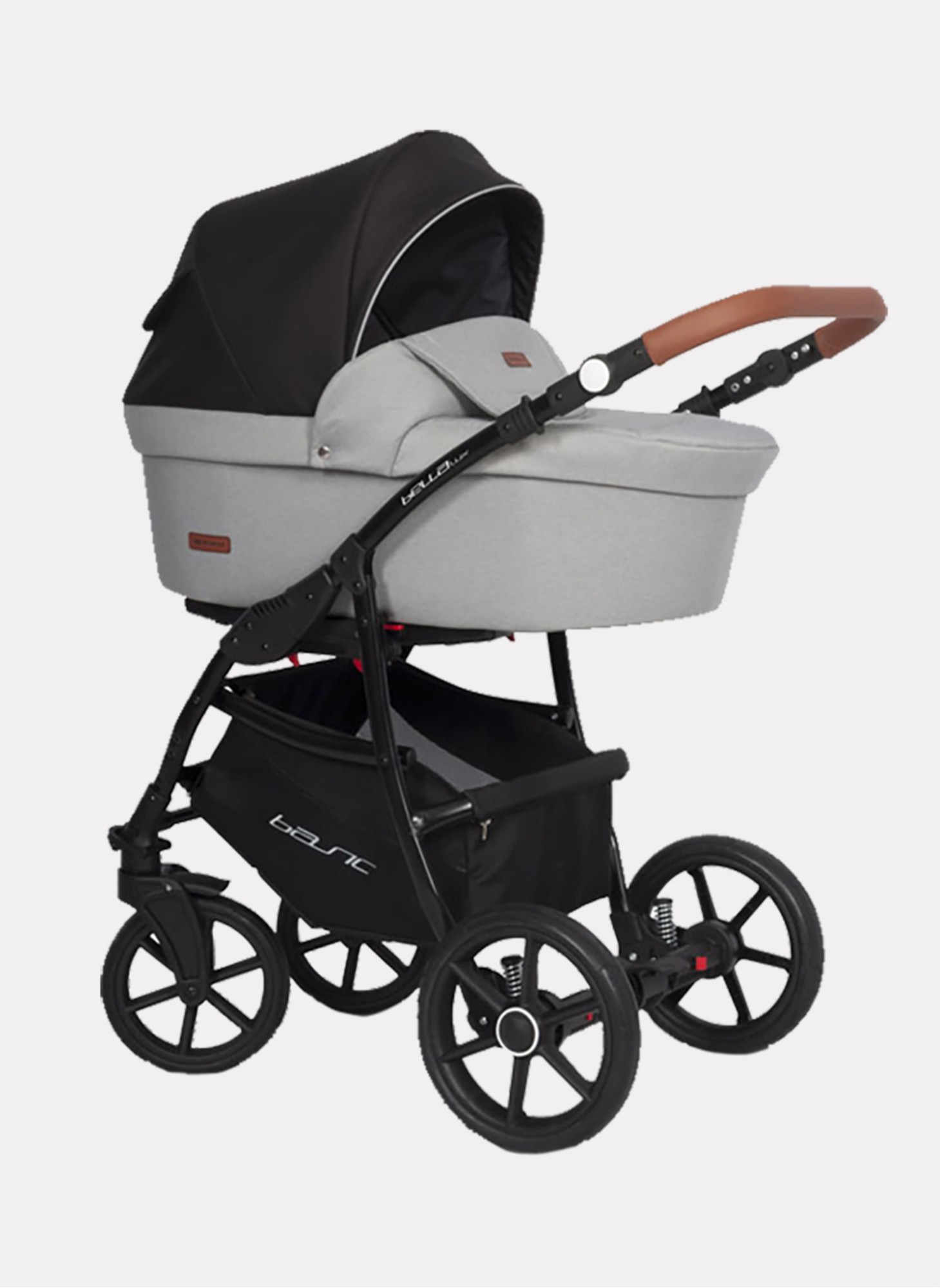 Детская коляска 2 в 1 Riko Basic Bella Lux 02 с реверсивным прогулочным блоком | Коляска с плавной амортизацией | Передние "умные" поворачиваемые надувные колеса | Цвет - серый