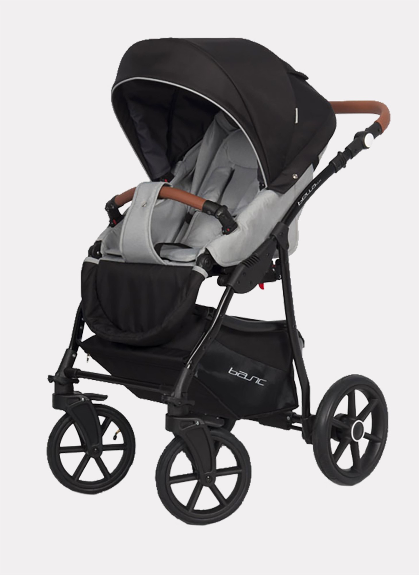 Детская коляска 2 в 1 Riko Basic Bella Lux 02 с реверсивным прогулочным блоком | Коляска с плавной амортизацией | Передние "умные" поворачиваемые надувные колеса | Цвет - серый