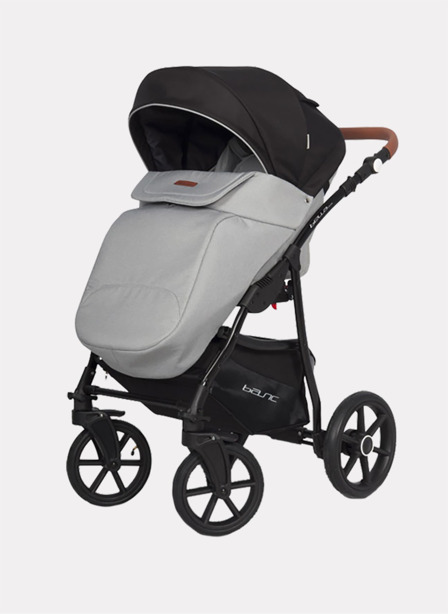 Детская коляска 2 в 1 Riko Basic Bella Lux 02 с реверсивным прогулочным блоком | Коляска с плавной амортизацией | Передние "умные" поворачиваемые надувные колеса | Цвет - серый