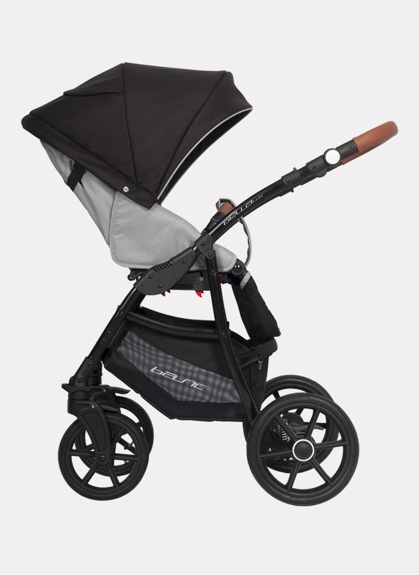 Детская коляска 2 в 1 Riko Basic Bella Lux 02 с реверсивным прогулочным блоком | Коляска с плавной амортизацией | Передние "умные" поворачиваемые надувные колеса | Цвет - серый