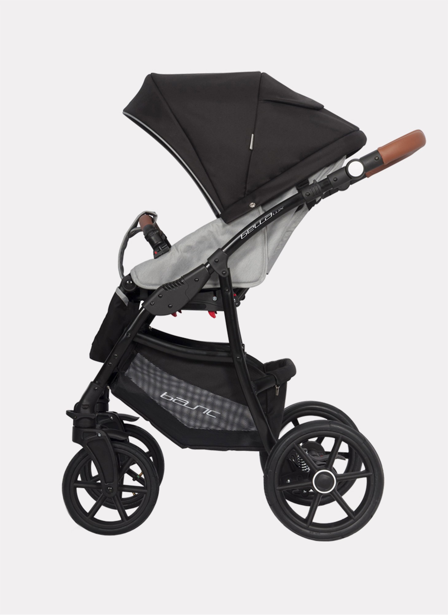 Детская коляска 2 в 1 Riko Basic Bella Lux 02 с реверсивным прогулочным блоком | Коляска с плавной амортизацией | Передние "умные" поворачиваемые надувные колеса | Цвет - серый