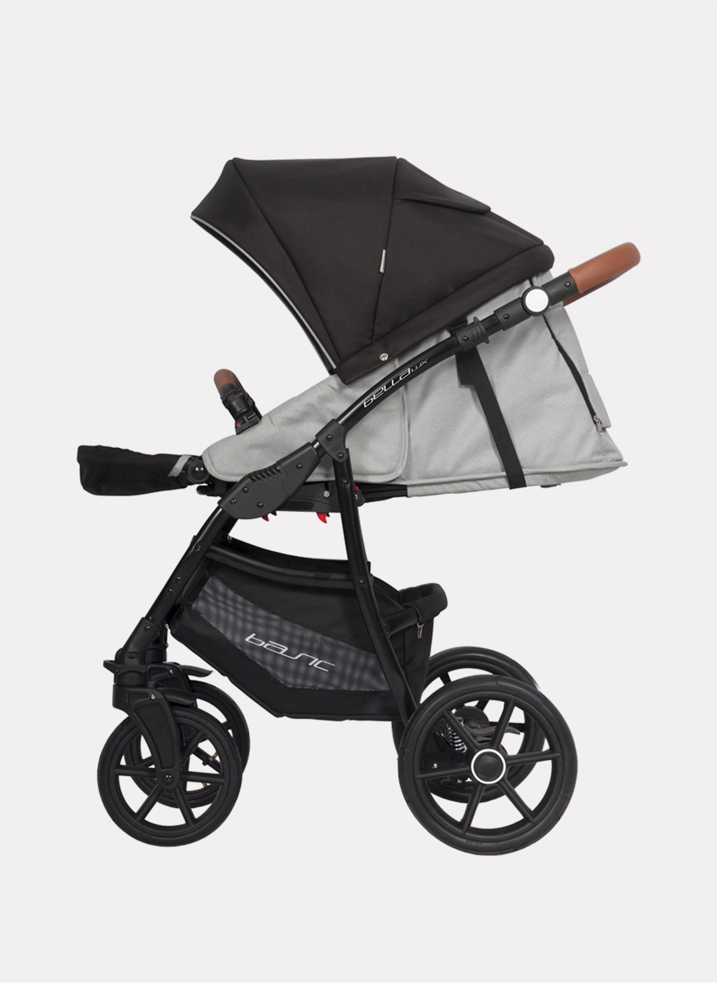 Детская коляска 2 в 1 Riko Basic Bella Lux 02 с реверсивным прогулочным блоком | Коляска с плавной амортизацией | Передние "умные" поворачиваемые надувные колеса | Цвет - серый