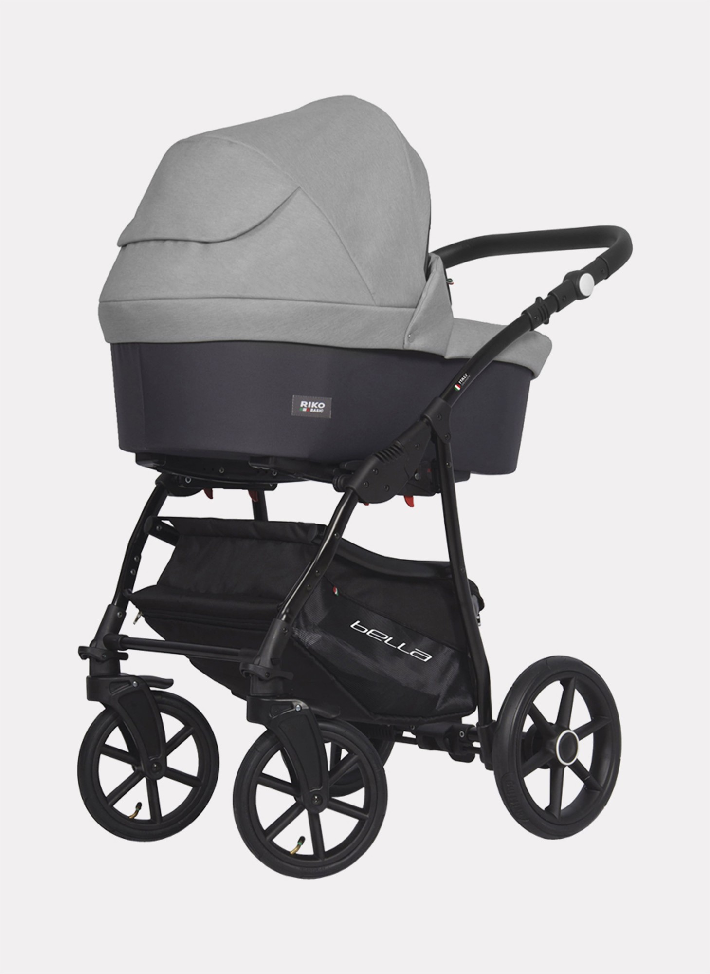 Детская коляска 2 в 1 Riko Basic Montana Bella 01 с реверсивным прогулочным блоком | Регулируемая амортизация | Передние поворачиваемые надувные колеса | Цвет - серый