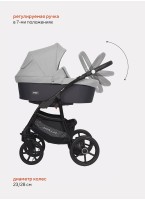 Детская коляска 2 в 1 Riko Basic Montana Bella 01 с реверсивным прогулочным блоком | Регулируемая амортизация | Передние поворачиваемые надувные колеса | Цвет - серый