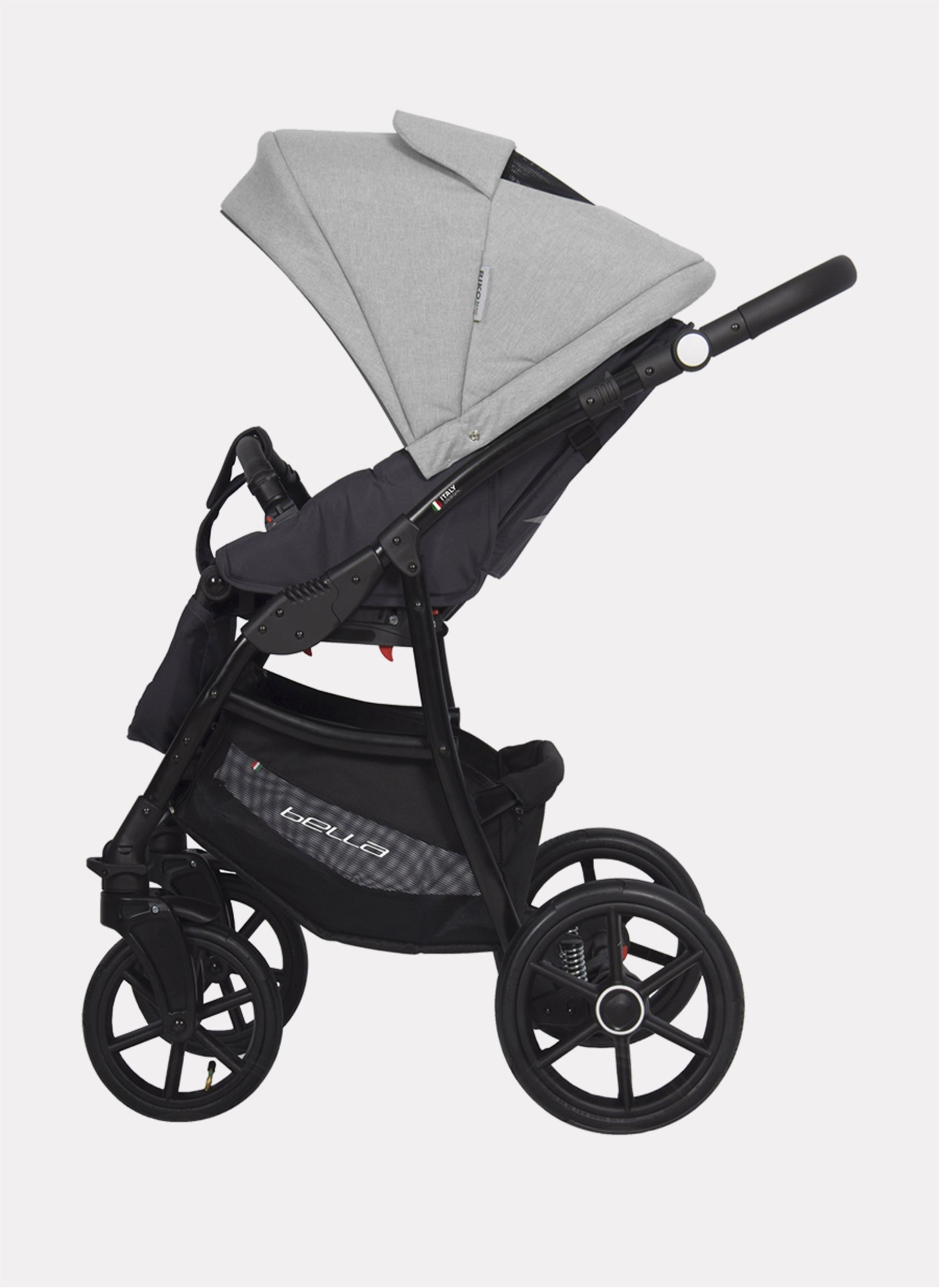 Детская коляска 2 в 1 Riko Basic Montana Bella 01 с реверсивным прогулочным блоком | Регулируемая амортизация | Передние поворачиваемые надувные колеса | Цвет - серый