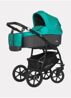 Детская коляска 2 в 1 Riko Basic Bella 03 с реверсивным прогулочным блоком | Регулируемая амортизация | Передние поворачиваемые надувные колеса | Цвет - серый и зеленый