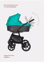 Детская коляска 2 в 1 Riko Basic Bella 03 с реверсивным прогулочным блоком | Регулируемая амортизация | Передние поворачиваемые надувные колеса | Цвет - серый и зеленый