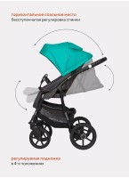 Детская коляска 2 в 1 Riko Basic Bella 03 с реверсивным прогулочным блоком | Регулируемая амортизация | Передние поворачиваемые надувные колеса | Цвет - серый и зеленый