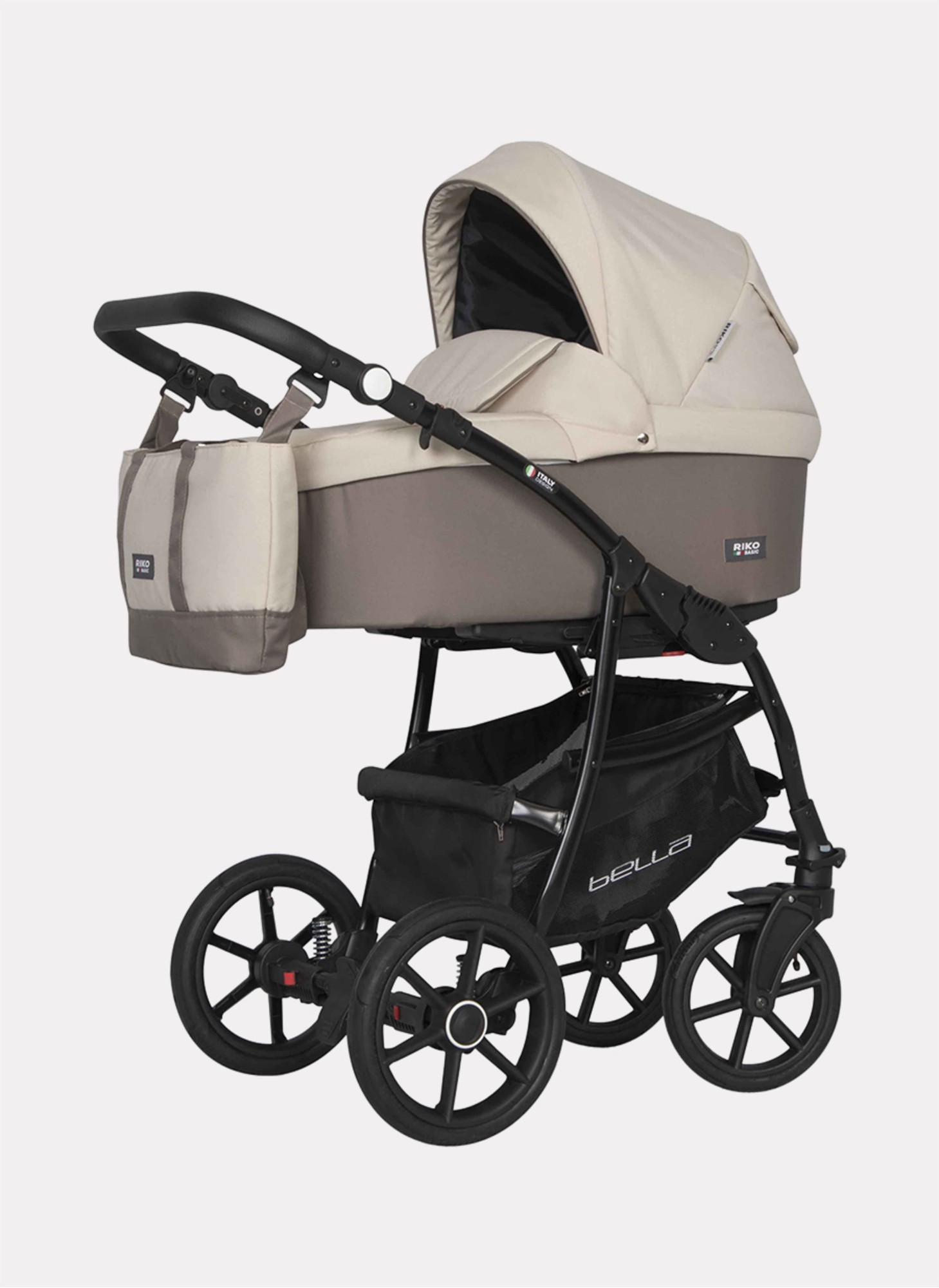 Детская коляска 2 в 1 Riko Basic Bella 06 с реверсивным прогулочным блоком | Регулируемая амортизация | Передние поворачиваемые надувные колеса | Цвет - Бежевый
