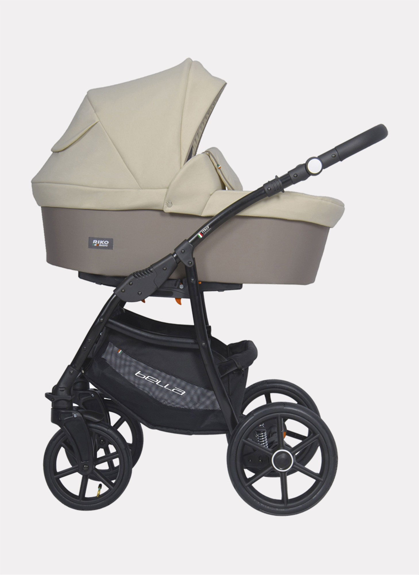 Детская коляска 2 в 1 Riko Basic Bella 06 с реверсивным прогулочным блоком | Регулируемая амортизация | Передние поворачиваемые надувные колеса | Цвет - Бежевый