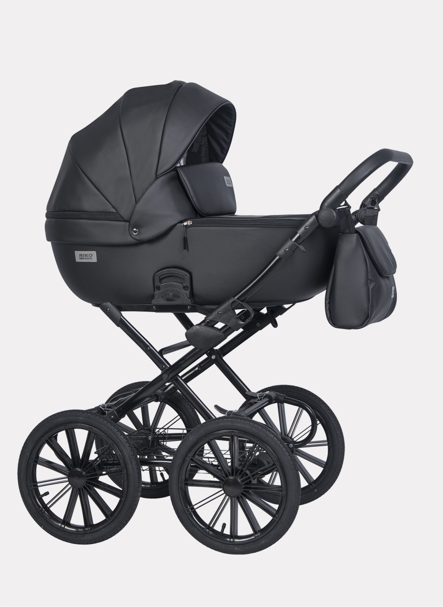 Коляска для новорожденных с большими колесами Riko Basic Montana Ecco Prestige (2 в 1) | Надувные колеса | Цвет - черный | Реверсивный прогулочный блок | Амортизация