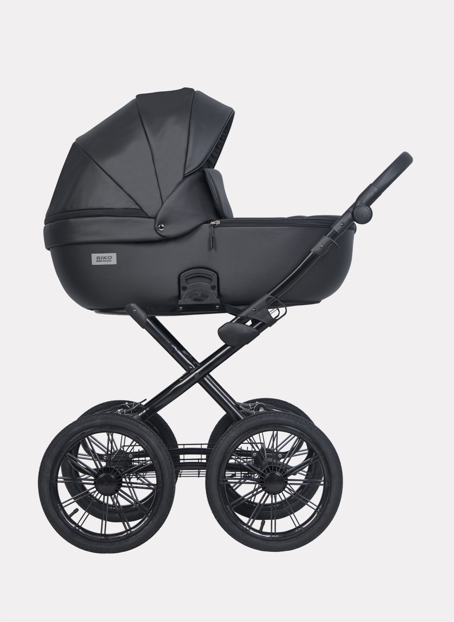 Коляска для новорожденных с большими колесами Riko Basic Montana Ecco Prestige (2 в 1) | Надувные колеса | Цвет - черный | Реверсивный прогулочный блок | Амортизация