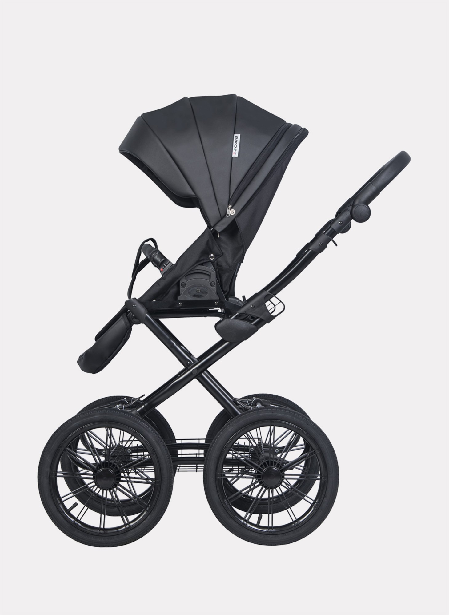 Коляска для новорожденных с большими колесами Riko Basic Montana Ecco Prestige (2 в 1) | Надувные колеса | Цвет - черный | Реверсивный прогулочный блок | Амортизация