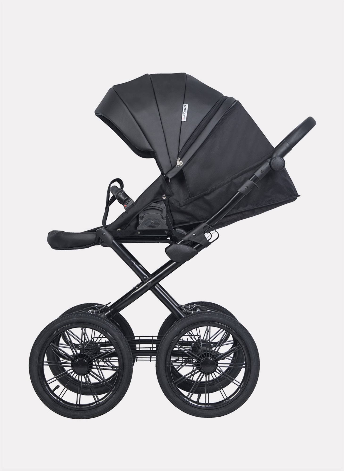 Коляска для новорожденных с большими колесами Riko Basic Montana Ecco Prestige (2 в 1) | Надувные колеса | Цвет - черный | Реверсивный прогулочный блок | Амортизация