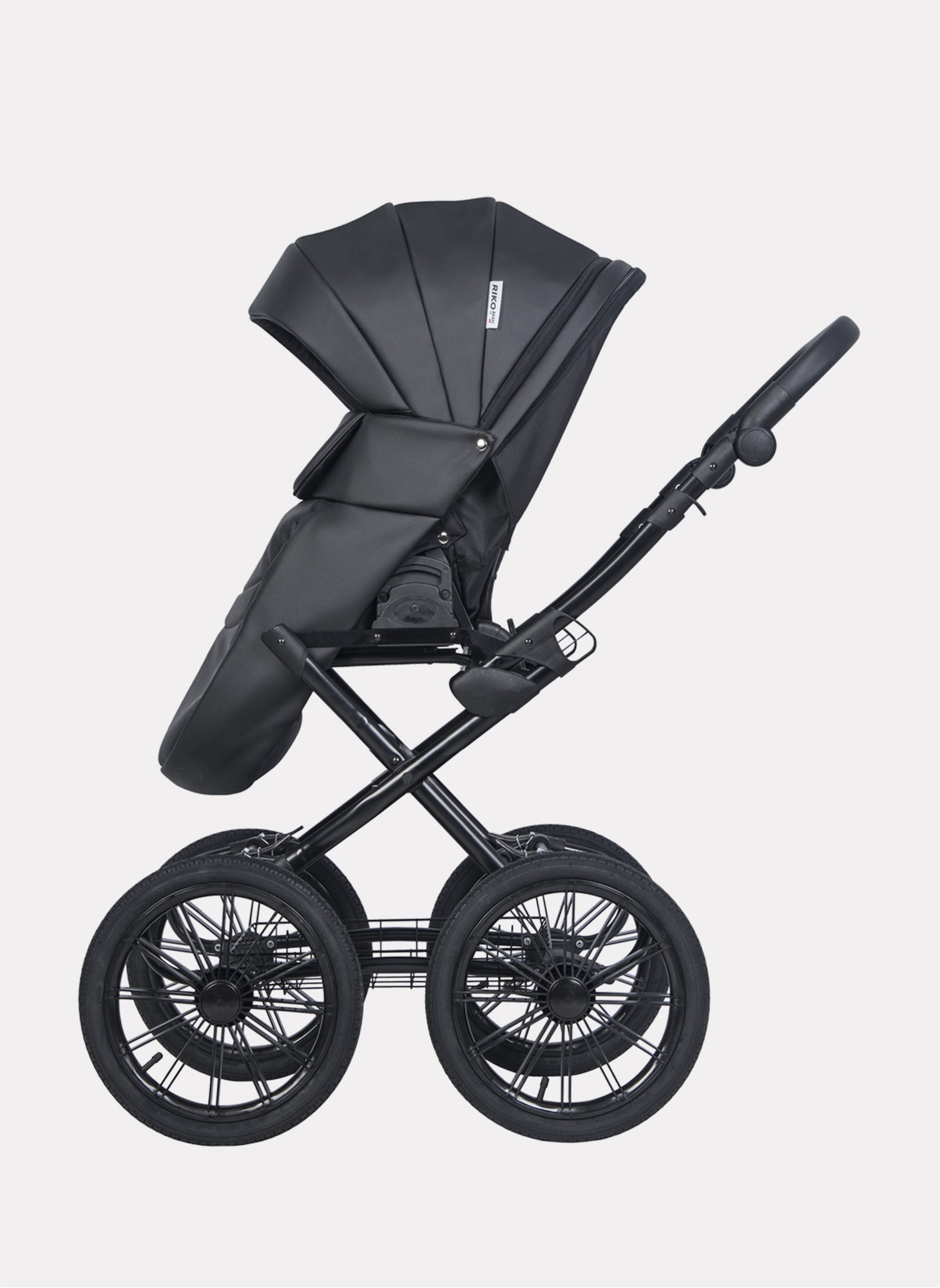 Коляска для новорожденных с большими колесами Riko Basic Montana Ecco Prestige (2 в 1) | Надувные колеса | Цвет - черный | Реверсивный прогулочный блок | Амортизация
