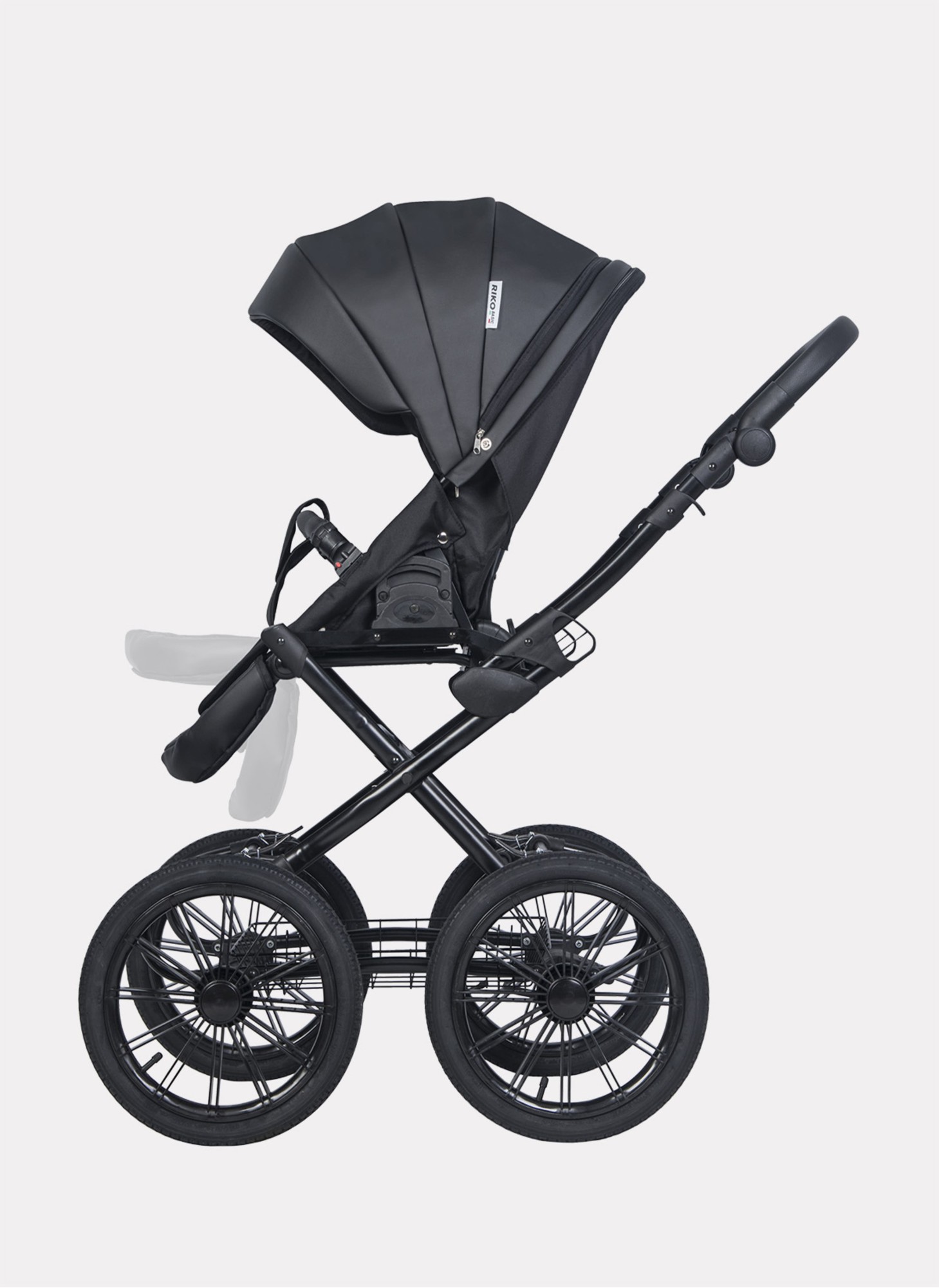 Коляска для новорожденных с большими колесами Riko Basic Montana Ecco Prestige (2 в 1) | Надувные колеса | Цвет - черный | Реверсивный прогулочный блок | Амортизация