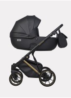 Детская коляска 2 в 1 Riko Basic Montana Premium Gold 02 из экокожи | Реверсивный прогулочный блок | Регулируемая амортизация | Передние поворачиваемые колеса из резины | Цвет - черный