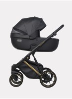 Детская коляска 2 в 1 Riko Basic Montana Premium Gold 02 из экокожи | Реверсивный прогулочный блок | Регулируемая амортизация | Передние поворачиваемые колеса из резины | Цвет - черный
