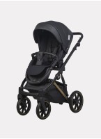 Детская коляска 2 в 1 Riko Basic Montana Premium Gold 02 из экокожи | Реверсивный прогулочный блок | Регулируемая амортизация | Передние поворачиваемые колеса из резины | Цвет - черный