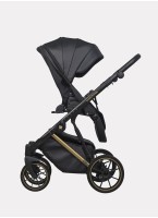 Детская коляска 2 в 1 Riko Basic Montana Premium Gold 02 из экокожи | Реверсивный прогулочный блок | Регулируемая амортизация | Передние поворачиваемые колеса из резины | Цвет - черный