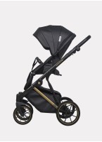 Детская коляска 2 в 1 Riko Basic Montana Premium Gold 02 из экокожи | Реверсивный прогулочный блок | Регулируемая амортизация | Передние поворачиваемые колеса из резины | Цвет - черный