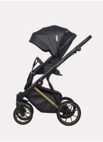 Детская коляска 2 в 1 Riko Basic Montana Premium Gold 02 из экокожи | Реверсивный прогулочный блок | Регулируемая амортизация | Передние поворачиваемые колеса из резины | Цвет - черный