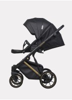 Детская коляска 2 в 1 Riko Basic Montana Premium Gold 02 из экокожи | Реверсивный прогулочный блок | Регулируемая амортизация | Передние поворачиваемые колеса из резины | Цвет - черный