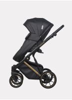 Детская коляска 2 в 1 Riko Basic Montana Premium Gold 02 из экокожи | Реверсивный прогулочный блок | Регулируемая амортизация | Передние поворачиваемые колеса из резины | Цвет - черный