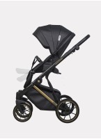 Детская коляска 2 в 1 Riko Basic Montana Premium Gold 02 из экокожи | Реверсивный прогулочный блок | Регулируемая амортизация | Передние поворачиваемые колеса из резины | Цвет - черный