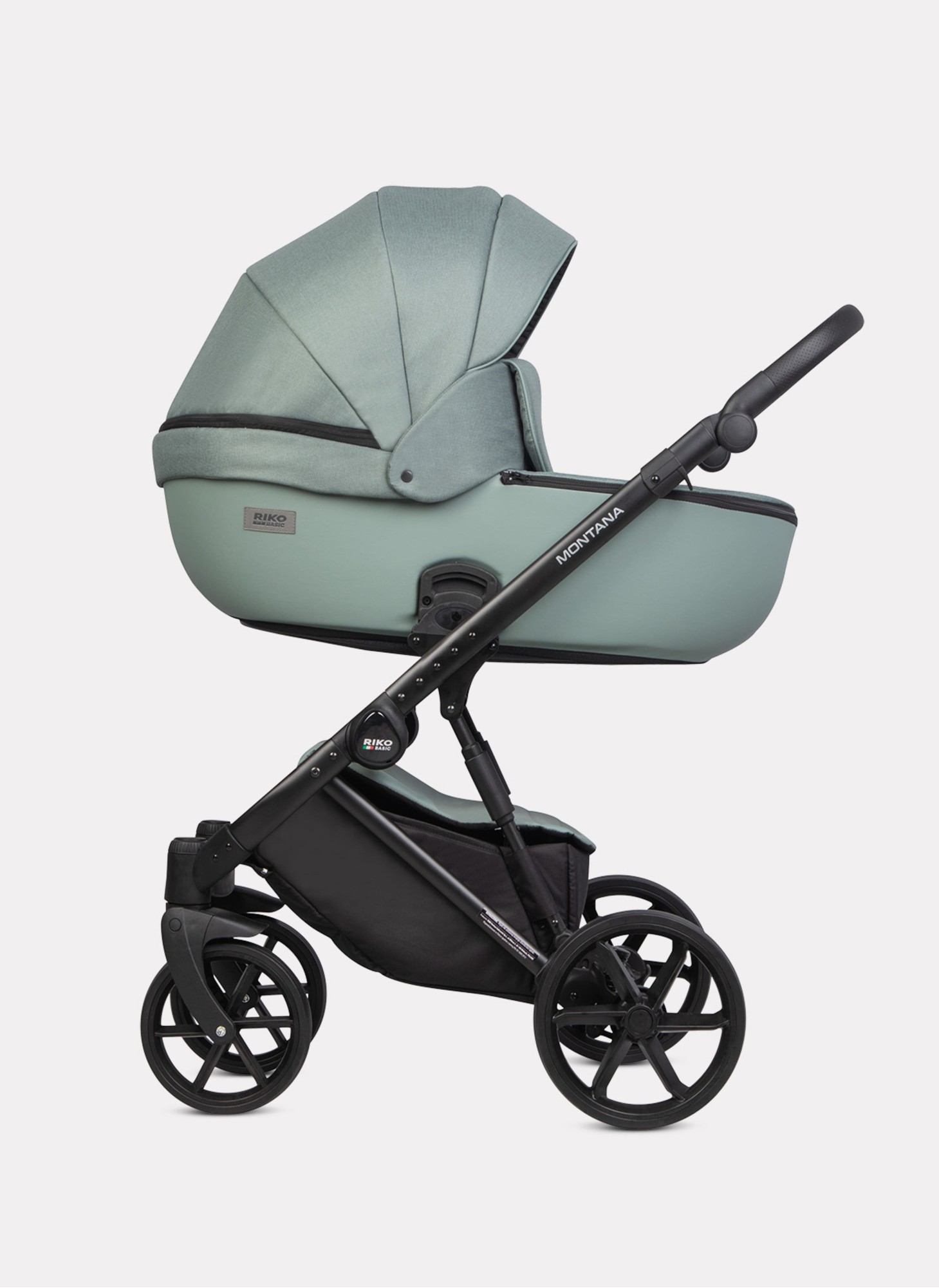 Детская коляска 2 в 1 Riko Basic Montana Plus | Реверсивный прогулочный блок | Регулируемая амортизация | Передние поворачиваемые колеса из вспененной резины | Цвет - зеленый