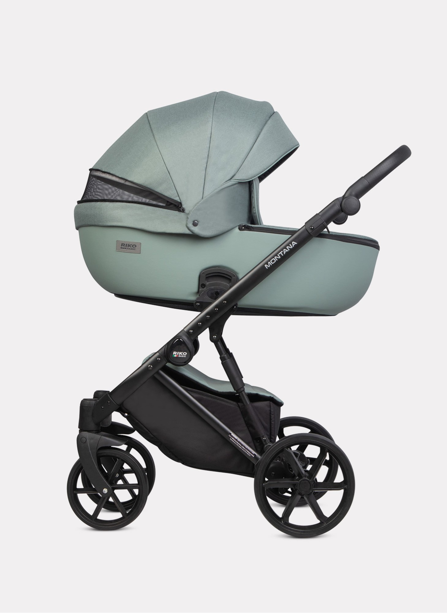 Детская коляска 2 в 1 Riko Basic Montana Plus | Реверсивный прогулочный блок | Регулируемая амортизация | Передние поворачиваемые колеса из вспененной резины | Цвет - зеленый